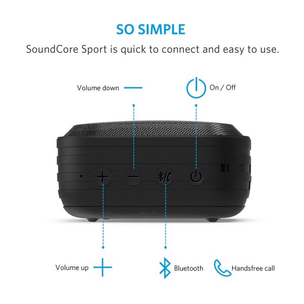 Anker SoundCore Sport Bluetooth Speaker Waterproof - Black (A3182H12)