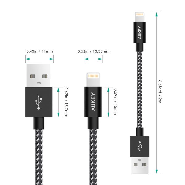 AUKEY Lightning Charging & Sync Cable, 6.6ft Nylon Braided MFi Certified - CB-D42 AUKEY Lightning Charging & Sync Cable, 6.6ft Nylon Braided MFi Certified - CB-D42