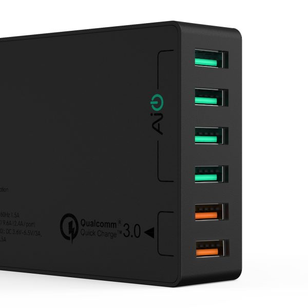 AUKEY 6 Port Desktop Charger with 2 Ports for QC 3.0 4 Ports for PowerIQ - PA-T11 AUKEY 6 Port Desktop Charger with 2 Ports for QC 3.0 4 Ports for PowerIQ - PA-T11