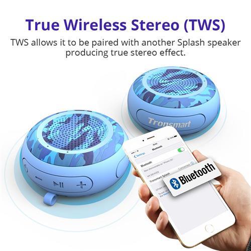 Tronsmart Splash Wireless Bluetooth Speaker, IP67 Waterproof , 10-Hour Playtime, Enhanced Bass, Built-in Mic, True Wireless Stereo - Camouflage Blue