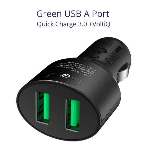 Tronsmart 36 Watt 2 Port USB Car Charger Both Support Quick Charge 3.0 - CC2TF