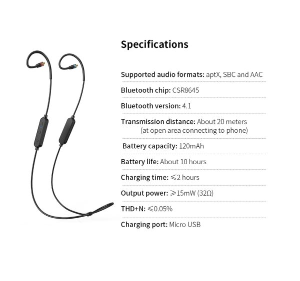 Fiio RC-BT AptX Bluetooth MMCX HiFi Earphone Cable with Wire Control & Mic