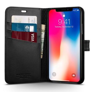 iPhone X Spigen Original Wallet S Flip Cover Case  - Black