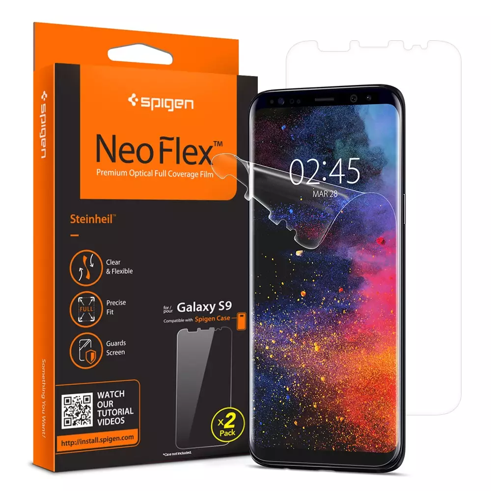 Galaxy S9 Spigen Neo Flex Case Friendly Screen Protector - 2 PACK