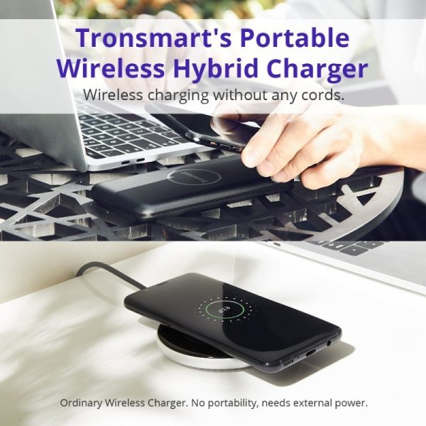 Tronsmart WP01 AirAmp 8000mAh Hybrid Wireless Charging Power Bank - Black