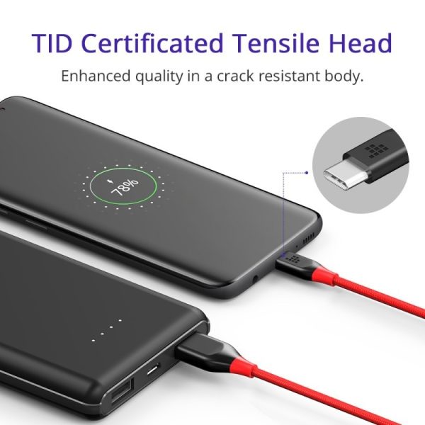 Tronsmart ATC5 Braided Nylon USB-C to USB-A Charging & Syncing Cable  3 Feet x 1 - Red