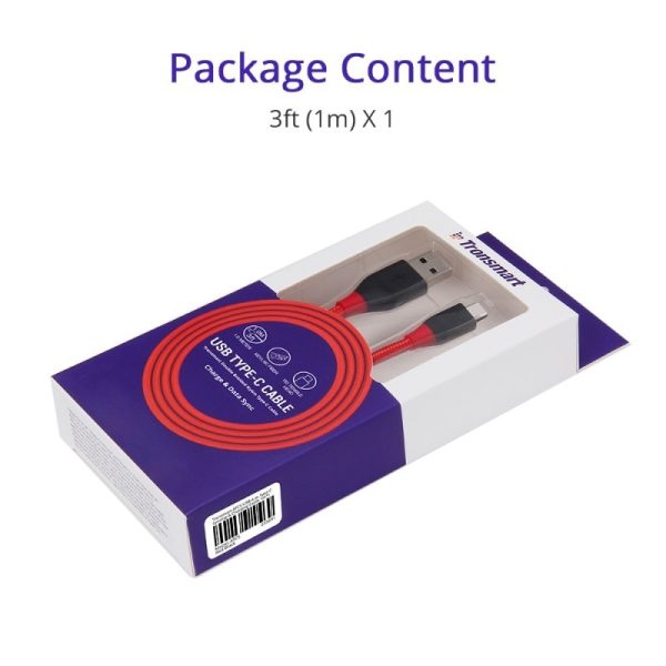 Tronsmart ATC5 Braided Nylon USB-C to USB-A Charging & Syncing Cable  3 Feet x 1 - Red