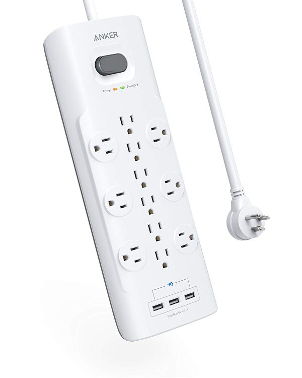 Anker PowerPort Power Strip, 12 Outlets & 3 USB Ports, Surge Protector with 6ft Cord, and PowerIQ - White A27621D1 - Image 1