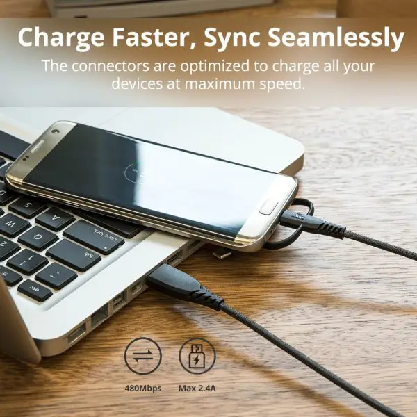 Tronsmart 3 in 1 MFi Certified Lightning - USB Type C - Micro USB Braided Premium Cable - 4 Feet - LAC10 - Image 9