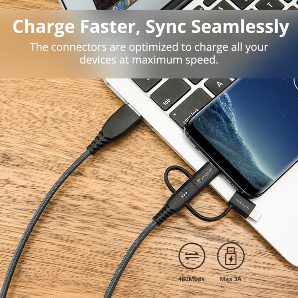 Tronsmart 3 in 1 MFi Certified Lightning - USB Type C - Micro USB Braided Premium Cable - 4 Feet - LAC10 - Image 8