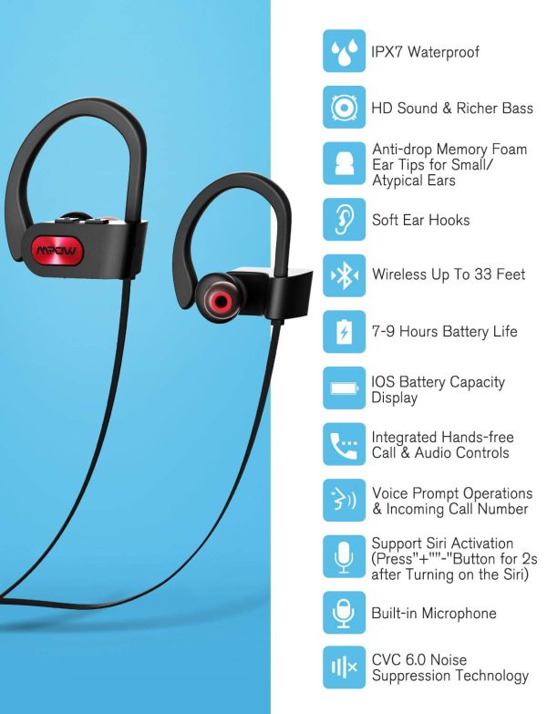 71U35DCxbUL._SL1500_ Flame Bluetooth Earphones Sports Water Resistant by MPOW - Black - Image 3