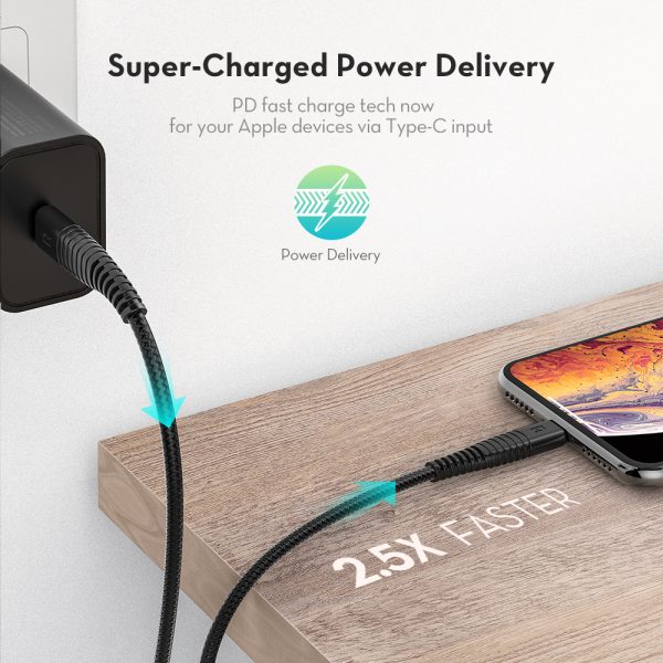 Type C to Lightning Cable by RavPower MFi Certified for Fast Wired Charging - 3 Feet - Black - RP-CB020 - Image 3