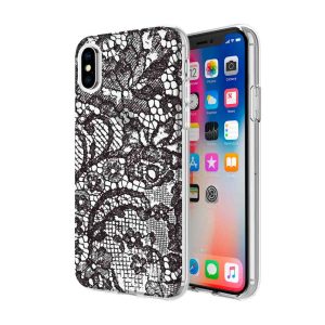 KENDALL + KYLIE Protective Printed Case for iPhone X / XS - Lace Print Black Foil/Translucent Black