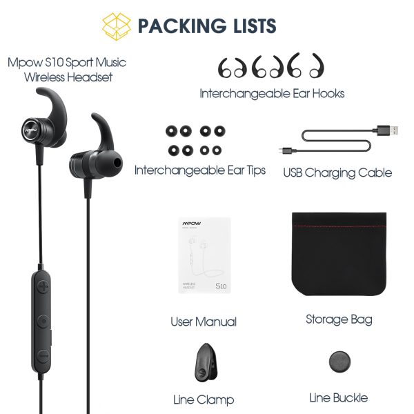 S10 MPOW Upgraded Bluetooth Headphones, 8-10 Hrs Magnetic Wireless Headphones w / Mic, CVC 6.0 Noise Cancelling Mic - Image 5