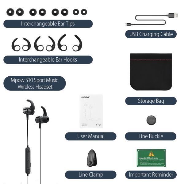 S10 MPOW Upgraded Bluetooth Headphones, 8-10 Hrs Magnetic Wireless Headphones w / Mic, CVC 6.0 Noise Cancelling Mic - Image 4