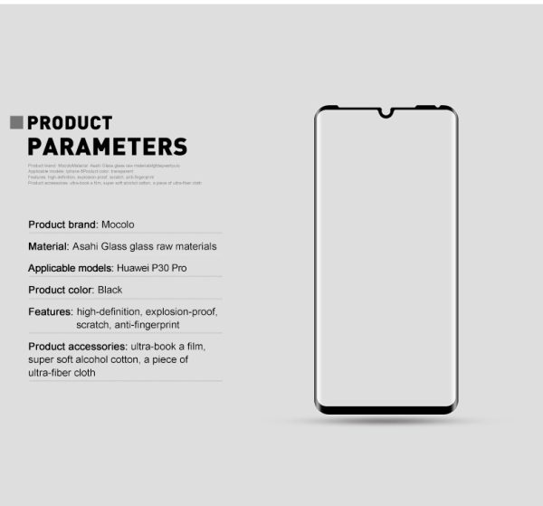 Huawei P30 Pro 3D Glass Protector Full Glue Edge to Edge Tempered - Black - Image 3