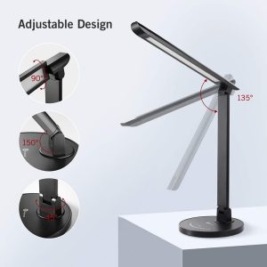 LED Desk Lamp Eye-caring Table Dimmable Office Lamp with USB for Charging by Taotronics - Black Wood Grain - TT-DL13 - Image 2