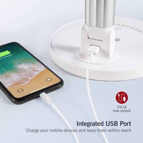 LED Lamp Desk Eye-caring Table Dimmable Office Lamp with USB for Charging by Taotronics - White - TT-DL13 - Image 4