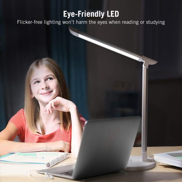 LED Lamp Desk Eye-caring Table Dimmable Office Lamp with USB for Charging by Taotronics - White - TT-DL13 - Image 5