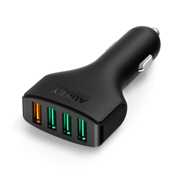 61I+6aSw2CL._SL1500_ Aukey Car Charger with Quick Charge 3.0 Port & 3 USB Port - Black - CC-T9 - Image 1