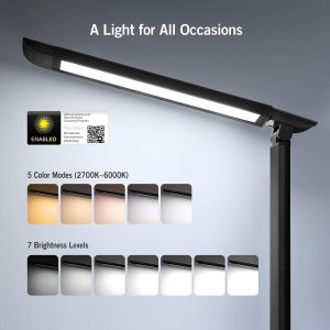 LED Desk Lamp Eye-caring Table Dimmable Office Lamp with USB for Charging by Taotronics - Black Wood Grain - TT-DL13 - Image 4