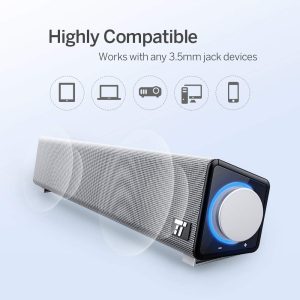 TaoTronics Computer Speakers, Wired Computer Sound Bar, Stereo USB Powered Mini Soundbar Speaker - TT-SK018 - Image 4