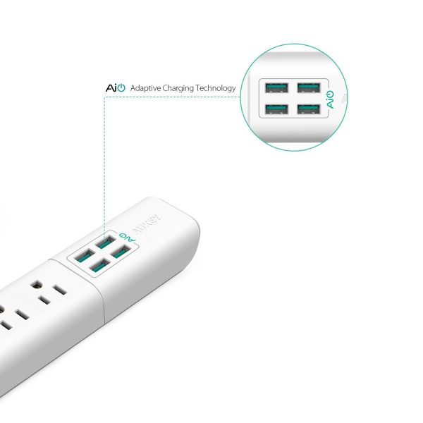 AUKEY Power Strip with 4 USB Ports and 4 Outlets & 5ft Power Cord - PA-S8 - Image 3
