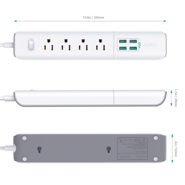 AUKEY Power Strip with 4 USB Ports and 4 Outlets & 5ft Power Cord - PA-S8 - Image 4