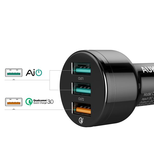 AUKEY Car Charger with Quick Charge 3.0 & 2 USB Ports - CC-T11 - Image 4