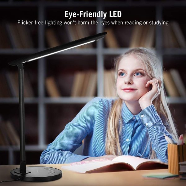 LED Desk Lamp Eye-caring Table Dimmable Office Lamp with USB for Charging by Taotronics - Black Wood Grain - TT-DL13 - Image 5