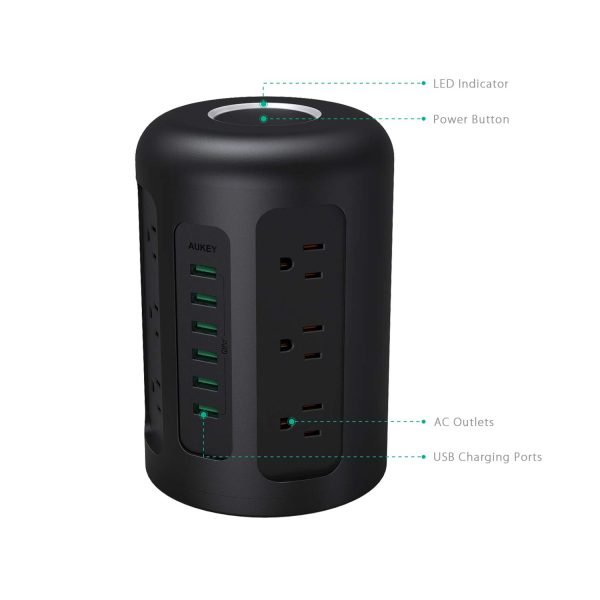 61blY7vBybL._SL1500_ AUKEY Power Strip Surge Protector, 6 USB Ports and 12 AC Outlets with 5 Foot Heavy Duty Extension Cord - PA-S14 - Image 2