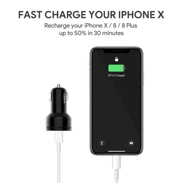 AUKEY Car Charger with Power Delivery, 27W USB-C & 5V/2.4A USB Dual Port Output - CC-Y7 - Image 3