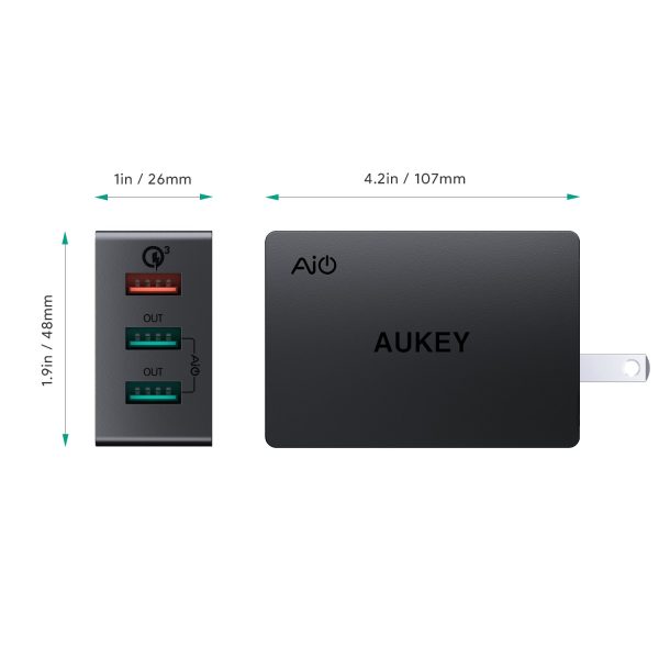 AUKEY 3-Port USB Wall Charger 43.5W with Quick Charge 3.0 & Foldable Plug - PA-T14 - Image 2