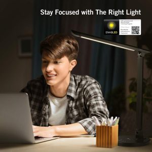 LED Desk Lamp Eye-caring Table Dimmable Office Lamp with USB for Charging by Taotronics - Black Wood Grain - TT-DL13 - Image 3