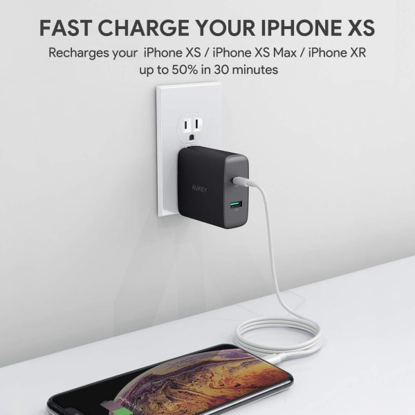 AUKEY USB C Charger with 56.5W Wall Charger, One 46W Power Delivery 3.0 & 5V / 2.1A Ports USB Wall Charger - PA-Y10 - Image 3