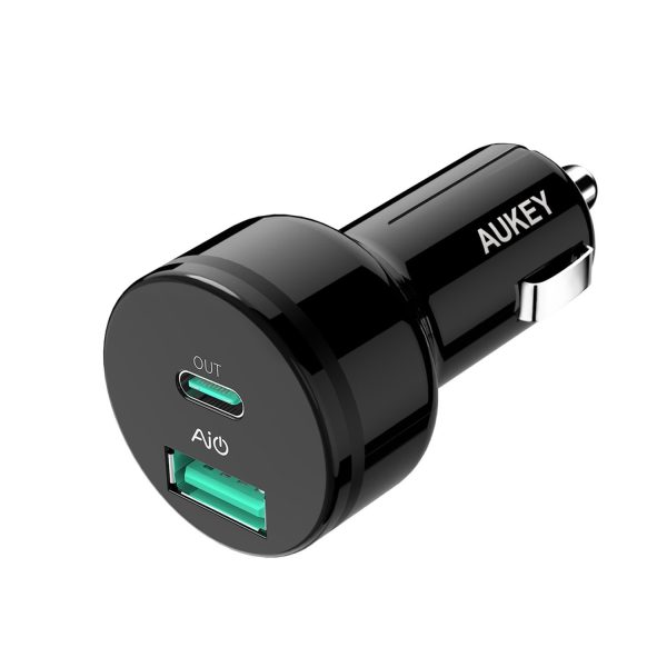 61we7KS1eoL._SL1500_ AUKEY Car Charger with Power Delivery, 27W USB-C & 5V/2.4A USB Dual Port Output - CC-Y7 - Image 1
