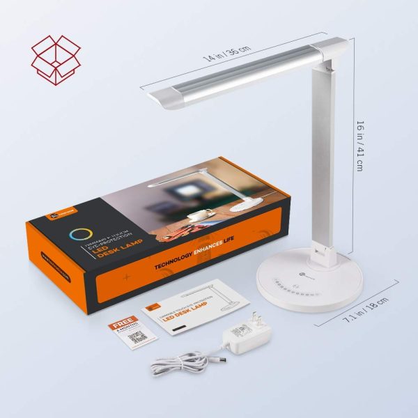 LED Lamp Desk Eye-caring Table Dimmable Office Lamp with USB for Charging by Taotronics - White - TT-DL13 - Image 7