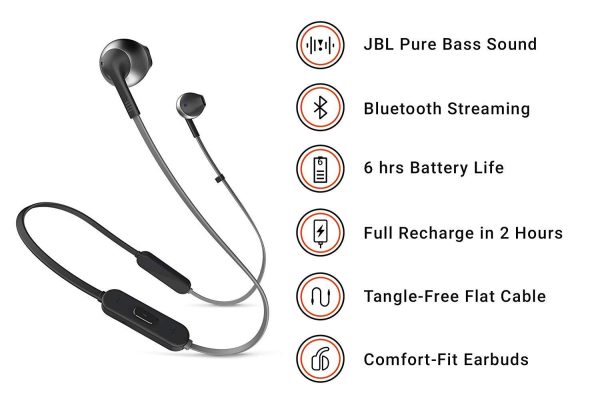 JBL TUNE T205BT in-Ear, Wireless Bluetooth Headphone, Black - T205BT - Image 6