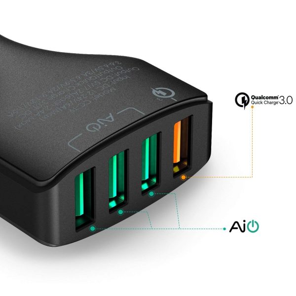 Aukey Car Charger with Quick Charge 3.0 Port & 3 USB Port - Black -  CC-T9 - Image 3