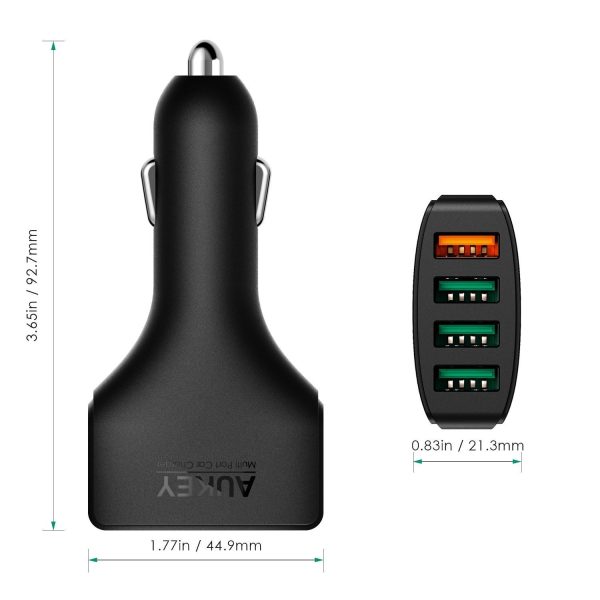 Aukey Car Charger with Quick Charge 3.0 Port & 3 USB Port - Black -  CC-T9 - Image 6