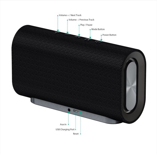 AUKEY Eclipse Wireless Speaker 20 W with 12 Hours Playtime, Enhanced Bass with Dual Passive Radiators/Subwoofers and Woven Fabric Surface for Echo Dot - SK-M30 - Image 5