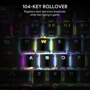 AUKEY Mechanical Keyboard Blue Switch, 104-Key RGB Backlit Gaming Keyboard with Customizable Lighting Effects, Aluminium USB Wired Keyboard - KM-G3 - Image 4