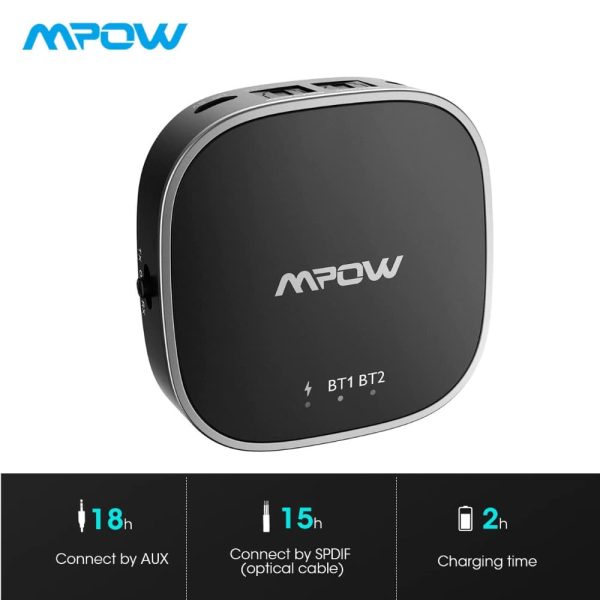 Streambot Pro Wireless Bluetooth Receiver & Transmitter with APTX/APTX-HD/APTX-LL RCA Digital Optical Toslink by MPOW - MPBH258AB - Image 4