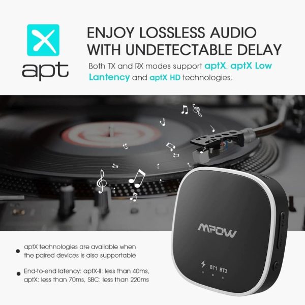 Streambot Pro Wireless Bluetooth Receiver & Transmitter with APTX/APTX-HD/APTX-LL RCA Digital Optical Toslink by MPOW - MPBH258AB - Image 5