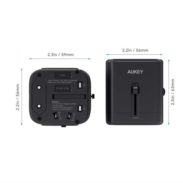 Aukey Universal Travel Adapter With USB-C and USB-A Ports - PA-TA01 - Black - Image 3