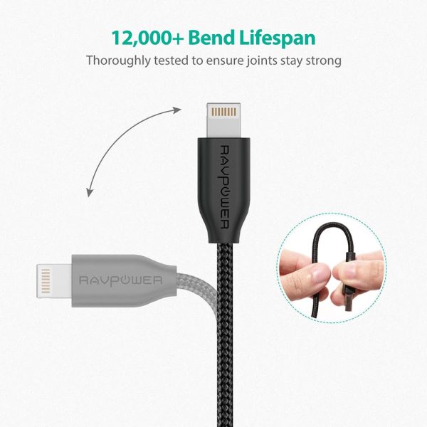 3 Braided Lightning Cable MFi Certified - 1 M - 3 Feet - Black - RP-CB019 by Ravpower - Image 6