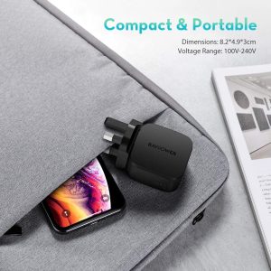18 W USB C Power Delivery Charger & Quick Charge 3.0 Dual Port Wall Charger by RAVPower - Black - RP-PC108 - UK Plug - Image 2