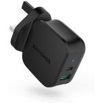 18 W USB C Power Delivery Charger & Quick Charge 3.0 Dual Port Wall Charger by RAVPower - Black - RP-PC108 - UK Plug