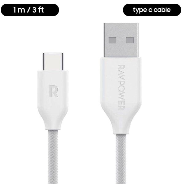 type-c-cable-white ravpower type c 1 meter white braided cable