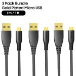 3 PACK Bundle - Tronsmart MUC04G Premium Micro USB Cable 1 Pack with Gold-Plated Connectors - 3 feet